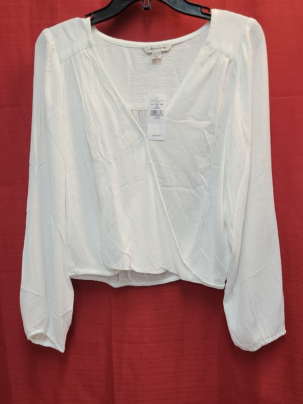 American Eagle Outfitters White Textured Surplice Blouse